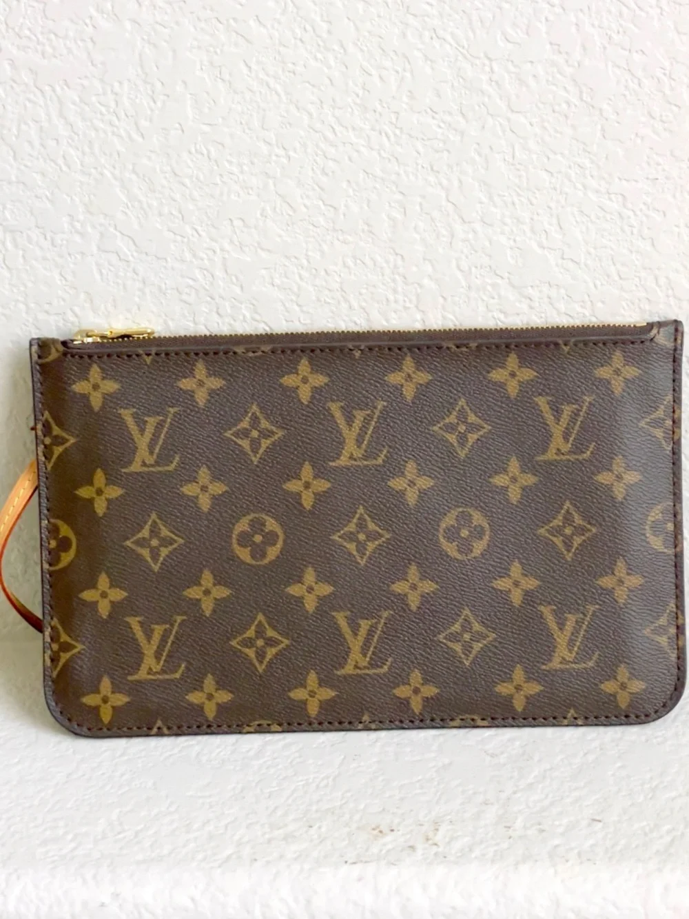 Louis Vuitton LV Brown Canvas Leather Monogram Neverfull Pouch